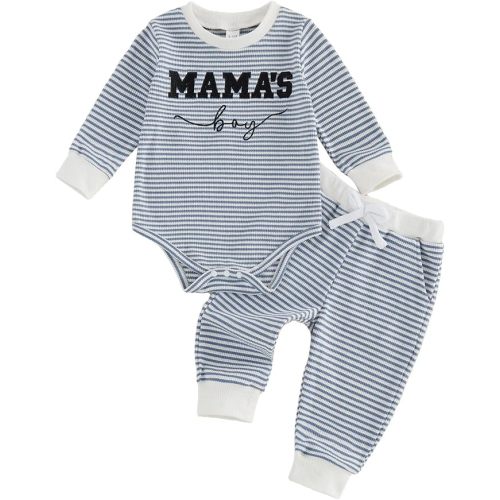 Newborn Baby Boy Fall Clothes Waffle 3 6 12 18 Months Winter Outfit | Infant Baby Boy Fall Winter Clothes Letter Embroidery Waffle Long Sleeve Romper Pant Sets