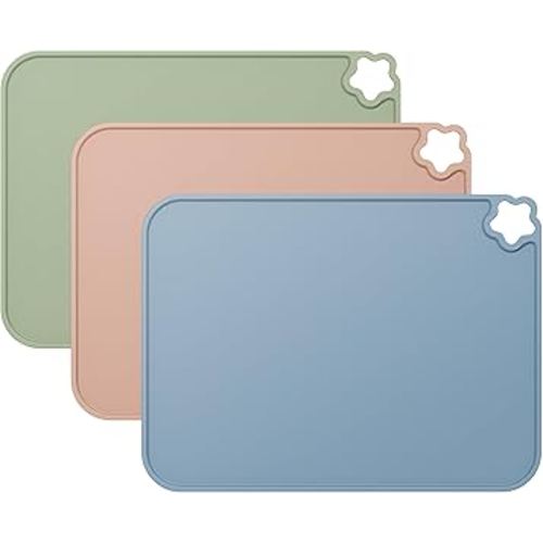 Cutebe Silicone Placemat for Toddles Kids Non-Slip Reusable Portable Kids Placemats for Dinning Table Heat Resistant Placemats, Baby Placemat Stain Resistant Silicone Mat for Dining Table 3 Pack