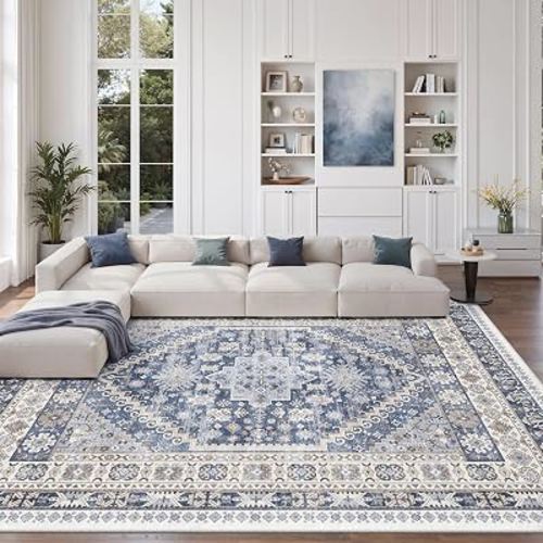 zesthome 8x10 Area Rugs for Living Room,Large Washable Rug,Blue | Rugs for Bedroom,Dining Room,Office,Low Pile,Soft, Vintage Rug,Stain Resistant Indoor Carpet,Non Slip,Home Decor