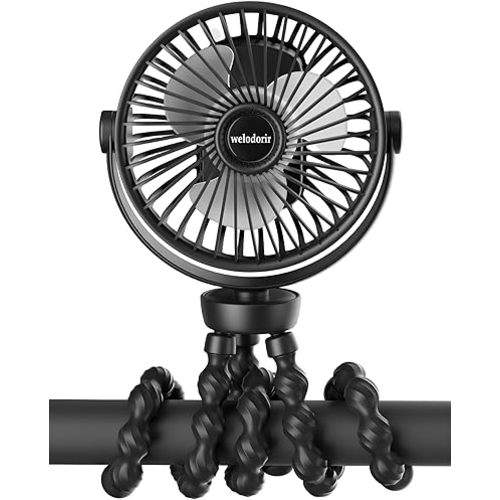 Portable Stroller Fan, 5200 mAh Rechargeable Personal Fan, with 360° Rotate Flexible Tripod and TYPE-C Port 3 Speed Small Mini USB Clip-on Fans Can Handheld and Desk for Stroller Car Seat Crib Outdoor