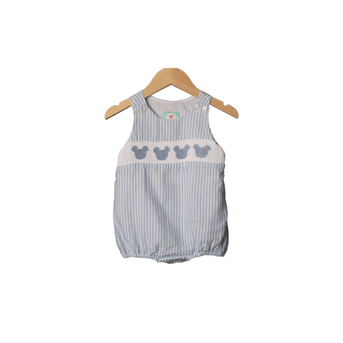 Smocked Mouse Blue Seersucker Bubble
