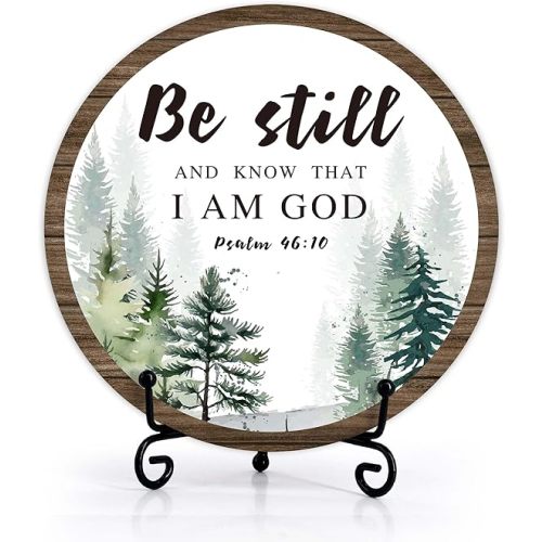 Christian Desk Decor, Be Still And Know That I Am God Wood Sign, Religious Gifts For Woman Man, Living Room Decor And Accessories, Bible Verse Home Office Decorations For Table Shelf -c04