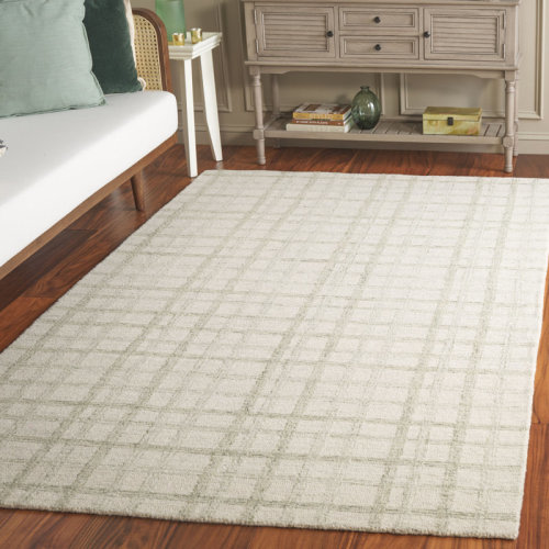 Latitude Run® Ilyaas 141 Hand Tufted Wool/Cotton Plaid Indoor Use Only Rug in Sage/Ivory | Wayfair