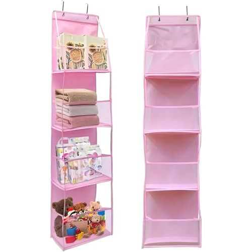 4 Shelf Swing-Proof Behind Door Organizers with Metal Hooks,Closet Hanging Organizer with 4 Large Clear Pocket for Bedroom,Bathroom,Pantry