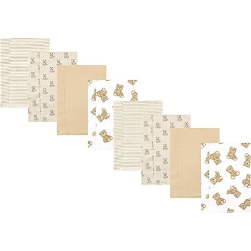 Hudson Baby Cotton Poly Flannel Burp Cloths Multipack, Teddy Bears 8-Pack, One Size