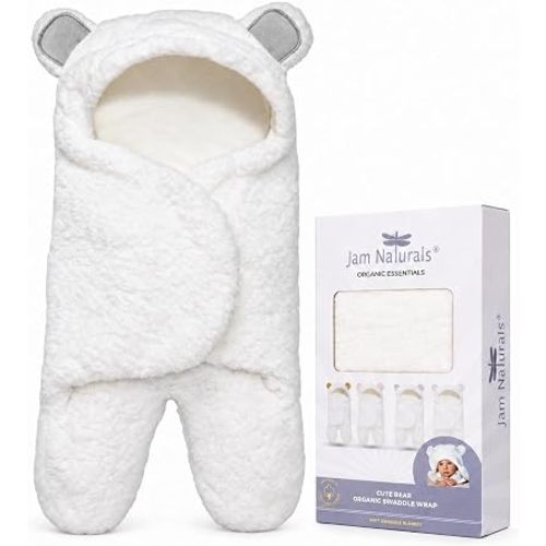 Jam Naturals-Cute Bear Organic Newborn Swaddle Wrap-Gender Neutral Soft Baby Blanket, Newborn Baby Registry Gift(Grey 0-3m)