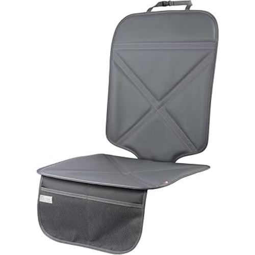 Car Seat Protector Leather Waterproof Child Safety Seat Protector Cover with Thick Pad and 2 Large Pockets Durable Kick Mat for All Auto Seat (Deep Gray)