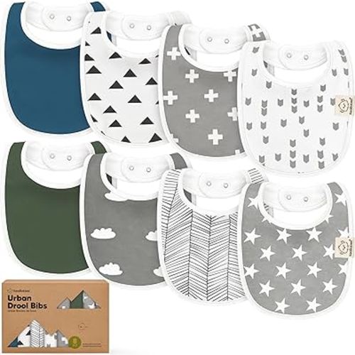 KeaBabies 8-Pack Organic Baby Bibs for Drooling and Teething (Crossroads) | Soft Cotton Bibs for Baby Girl, Boy, Extra Absorbent, Easy to Clean & Put On, Toddler, Newborn, Infant 0-24 Months