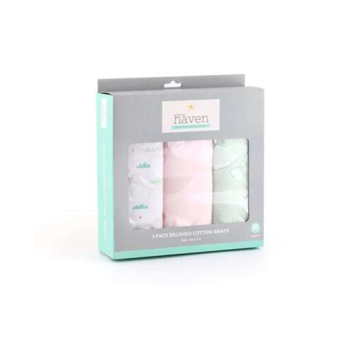 Little Haven Brushed Cotton Wraps 3 Pack Baby Swaddle Nursery Bedding Set - Multi