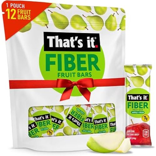 That’s it. High Fiber Fruit Bars – Pear (12 Count), 7g Fiber from Real Fruit, 3 Ingredients, No Added Sugar, 130 Calories, Gluten-Free, Top 12 Allergen-Free, Non-GMO
