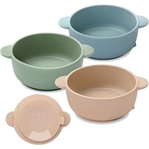 Baby Bowls with Suction, 3 Pack Baby Led Weaning Supplies, Soft Silicone Food Bowl for Babies Kids Toddlers, BPA Free, Microwave and Dishwasher Safe, Multicolor