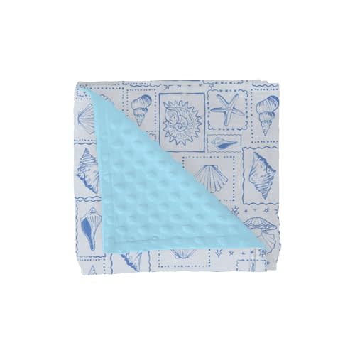 Blue Seashells Baby Blanket for Girl Boy Boho Beach Conch Soft Mink Dotted Backing Double Layer Swaddle Receiving Blanket Pastel Summer Coastal Bed Throws for Newborn Infant Toddler Nursery 30x40