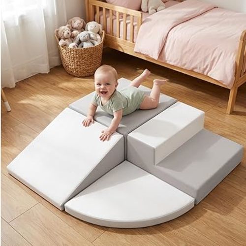 little dove 4-Piece Set Climbing Toys for Toddlers 1-3, Baby Foam Climbing Blocks for Toddlers, Soft Play Toddler Climbing Toys Indoor for Crawling Climbing and Sliding, Foam Play Gym, Gray & White