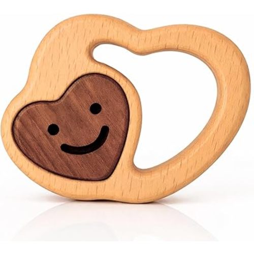 Wooden Baby Rattle & Teething Ring Heart | Natural Montessori Teething Toy Babies 0-3 3-6 6-12 Months | Non-Toxic Organic Hardwood Teether | Safe Sensory Toy Boys Girls | Baby Gift
