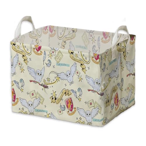 Magical Wizard Nursery Decor Baby Basket, Magic Wizard Nursery Basket With Hard Bottom Large Square, Magical Wizard Room Decorations, Broomstick Owl Basket, Waterproof Foldable Canvas Laundry Basket