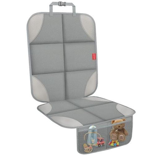 Car Seat Protector for Child Car Seat, 600D Fabric Safe Car Seat Cover with Upgraded Non-Slip Backing, Waterproof Carseat Seat Protectors with Thick Pad, LightGray, 1PCS