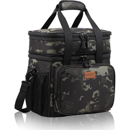 GLENKEY Expandable Lunch Box Cooler Bag - Insulated Soft Lunch Bag for Men Women - Large Lunchbox for Adults Work Camping Outdoor Travel Black Camo 16L