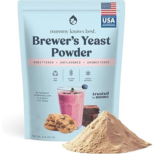 Mommy Knows Best Brewers Yeast Powder for Lactation Brewer's Yeast for Breastfeeding Mothers - Mild Nutty Flavored Unsweetened and Debittered - 32 oz