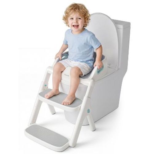 lalalark Potty Training Seat, Toddler Toilet Seat Ladder with Step Stool for Boys Girls, 2-in-1 Foldable Extended Splash Guard Anti-Slip Pad, Green