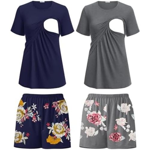 Ekouaer 2 Pack Nursing Pajamas Set Postpartum Outfits for Women