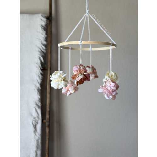 Floral Crib Mobile: Blush Rose & Ivory Silk Flower Nursery Decor
