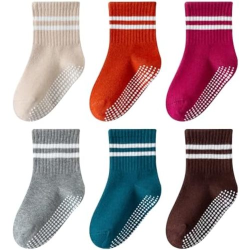 Toddler Grip Socks with Non-Slip Unisex Baby Stripe Crew Cotton Socks