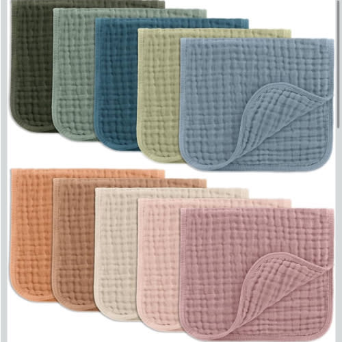 Comfy Cubs Muslin Burp Cloths 20" x 10", Pack of 10 - Large, 6-Layer, Ultra Absorbent 100% Cotton for Baby Drool and Messes - Soft, Safe & Gentle Baby Burp Cloths for Boys & Girls - Multi