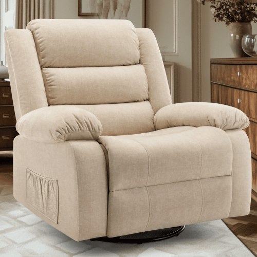 Korser Oversized Manual Swivel Rocker Recliner Chair for Living Room Glider Rocking Chair for Nursery,Khaki