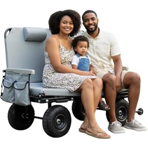 The Lounge Wagon – The Only Wagon that Converts into a 2-Person Chair - 3-in1 cart - Included Cargo net- Ultimate Beach Wagons– Beach Chairs for Adults – Sports Wagon(Umbrella Sold Separately), Gray