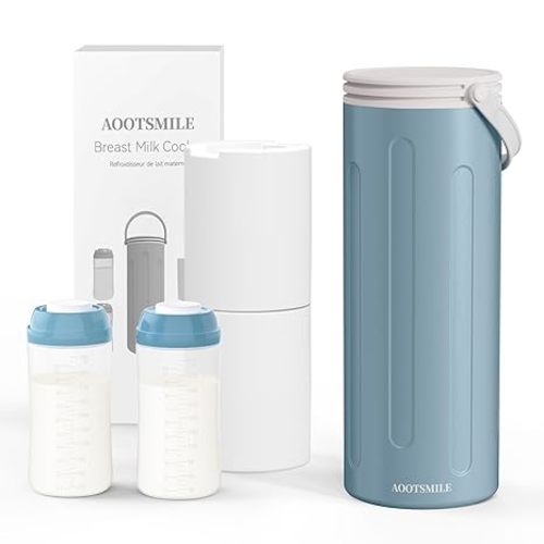 Portable Breast Milk Cooler for Travel, 22oz Large Capacity Breastmilk Chiller for Working Moms, 360° Cooling Keeps Milk Chilled 24 Hours, Includes 2 Baby Bottles, Breastfeeding Essentials