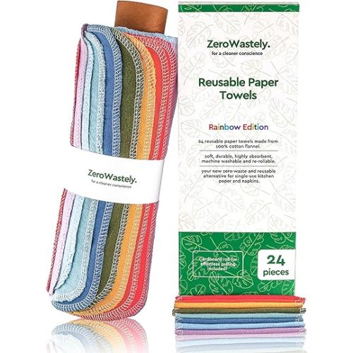 Reusable Paper Towels - Value Pack of 24 Paperless Paper Towels! - 100% Cotton, Super Soft, Absorbent, Washable and Made To Last