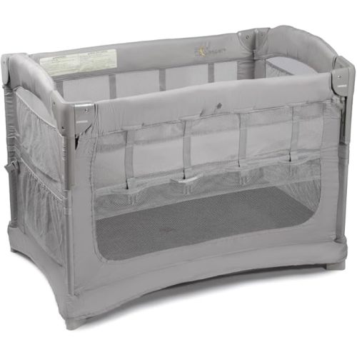 Arm’s Reach Ideal Ezee 3 in 1 Co-Sleeper Folding Bedside Bassinet and Play Yard Featuring Breathable Mesh Sides with Side Pockets for Storage and 4-Inch Sleeping Nest, Gray