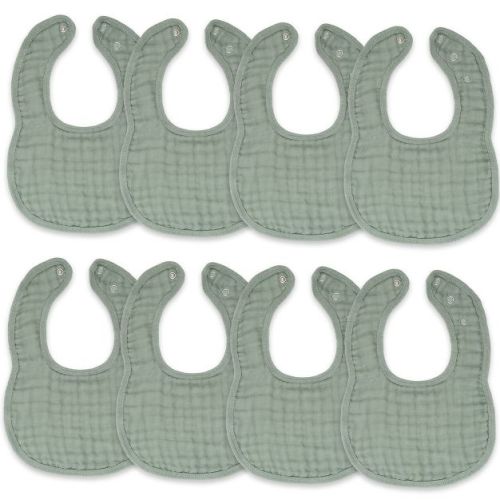 Muslin Cotton Baby Bibs, 8 Pack, Adjustable Size with Easy Snaps, Soft and Super Absorbent, Washable and Reusable By Comfy Cubs - Fern