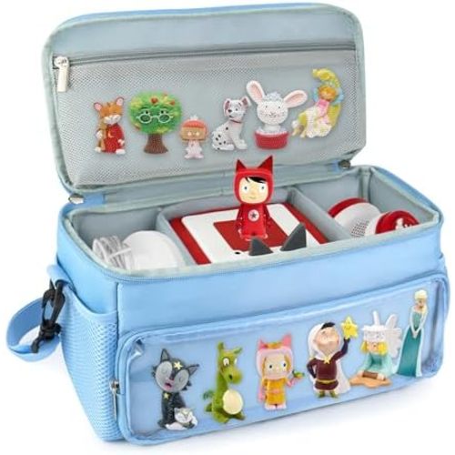 Carrying Case compatible with Toniebox 1 and 2, Multi-Compartment Storage Figures, Headphones and Charger, with Shoulder Strap (Blue)