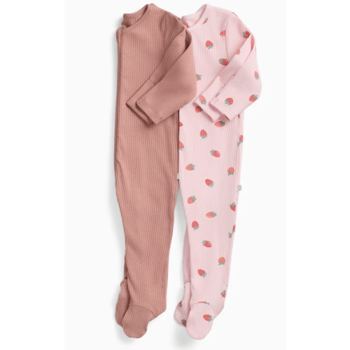 Strawberry Fields & Ribbed Clever Zip Baby Pajamas 2 Pack Strawberry Fields Print & Rose