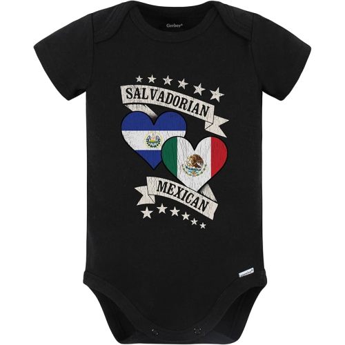 Really Awesome Shirts Salvadorian Mexican Heart Flags El Salvador Mexico Baby Bodysuit (Black)