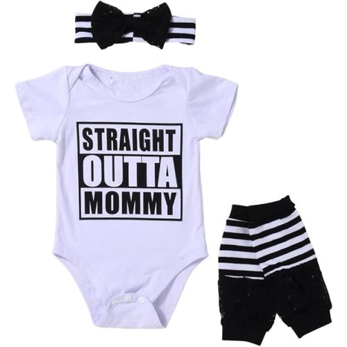 3PCS Outfit Set Newborn Toddler Baby Girl Clothes Romper+ Leg Warmers+ Bow Headband