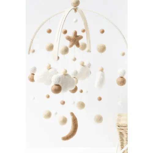 Cream and Beige Gender Neutral Cloud and Moon Baby Mobile — The Felting Dorcas