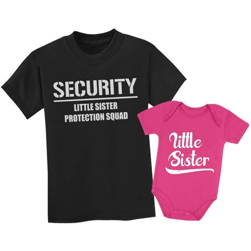 Tstars Funny Security Squad Big Brother Little Sister Matching Sibling Outfits Toddler Kids Tshirt & Baby Bodysuit Set