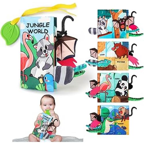 Baby Crinkle Book, Baby Book 0-6 Months, Baby Cloth Book with Teether, Tummy Time Toys for Infant Newborn, Touch and Feel Book for Shower Gifts, Early Learning Stroller Toy for 6-12 Months, Baobrava