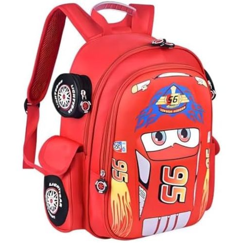 Kid Toddler Boys Girls Backpack Waterproof Cartoon Truck Car Child Snack School Bag Kindergarten Backpack (Red)