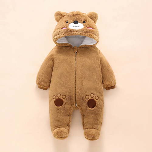 Newborn Onesies Boy Newborn Bear Fleece Snowsuit Hooded Winter Jumpsuit Baby Boy Romper Brown 0-3 Months