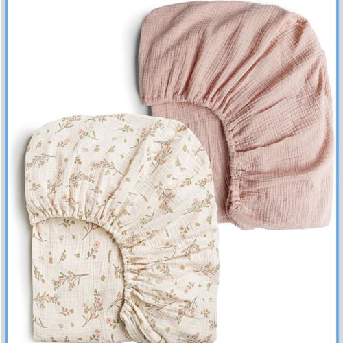 Konssy Muslin Crib Sheets for Girl Boy, 2 PCS Soft and Breathable Cotton Baby Sheets for Standard Crib Mattress, 52"x 28" (Floral, Pink)