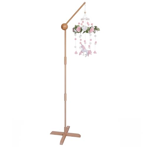 Crib Mobile Arm Wooden Floor Stand, Baby Mobile Arm for Crib & Bassinet, 360° Adjustable Height Universal Fit, 100% Natural Beechwood, Hanger Nursery Decor & Gift Accessories – Sorrel & Fern