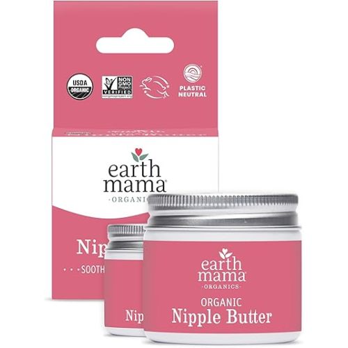 Earth Mama Organic Nipple Butter™ | Nipple Cream Safe for Breastfeeding | Postpartum Essentials for Nursing | Non Lanolin Nipple Cream, 2 fl oz (2-Pk)