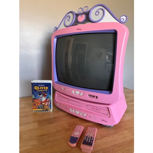 Disney Princess 19" CRT TV DVD VCR Player Combo Pink With Remotes DT1900