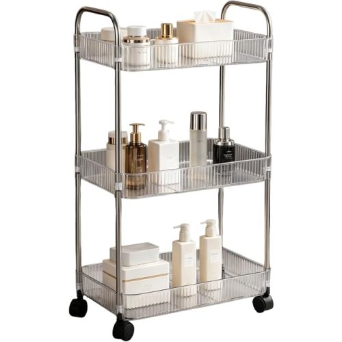 Sooyee Clear 3-Tier Plastic Rolling Utility Cart with Wheels