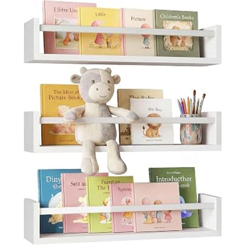 Amazon.com: Fixwal Floating Nursery Book Shelves for Wall, 16.5in, Set of 3, White | Solid wood shelves store kids' books, toys and clothing. Fits kids' room, playroom, nursery, living room, bedroom & bathroom. : Home & Kitchen