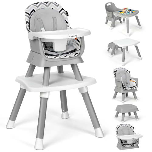 Cowiewie 8-in-1 Convertible Toddler Dining Booster Seat, Kids Eating High Chair, BPA Free, Grey