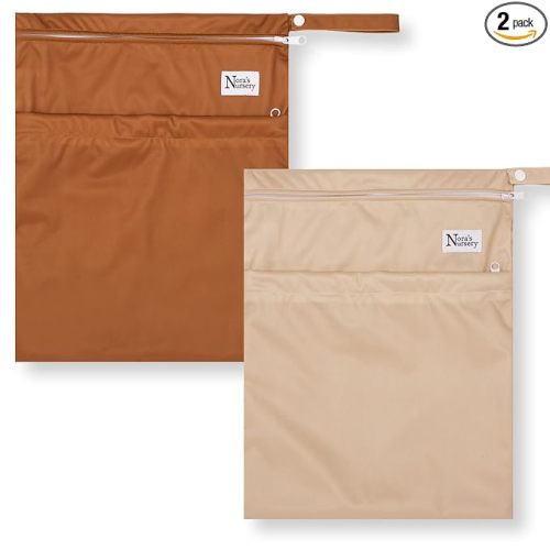 Nora's Nursery Wet Dry Bags with Two Zippered Pockets - Reusable and Washable Wet Bag for Swimming, Travel, Beach, Pool, Daycare, Cloth Diapers, Toiletries and Swimsuits - 11x15 - Desert - 2 Pack